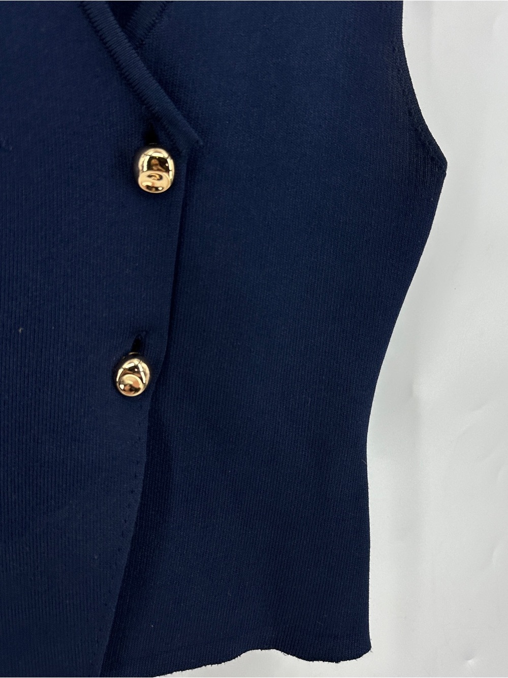 Zara Basic Knit Button Top in Navy Blue - Picture 7 of 10